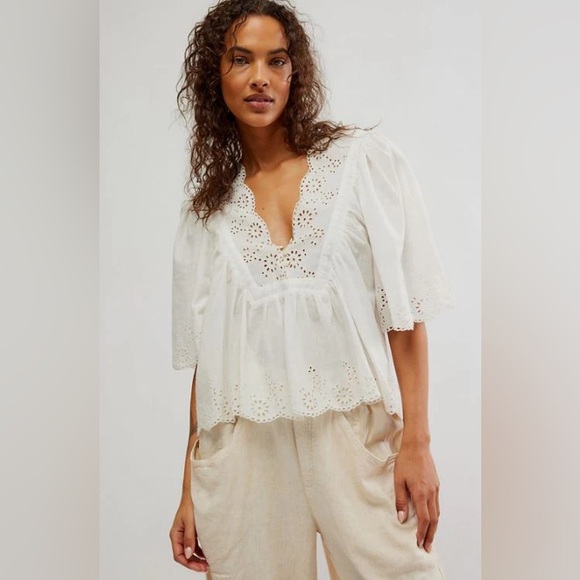 🌻🆕FREE PEOPLE Costa Eyelet Top-Bright White-Size Medium - Picture 13 of 16